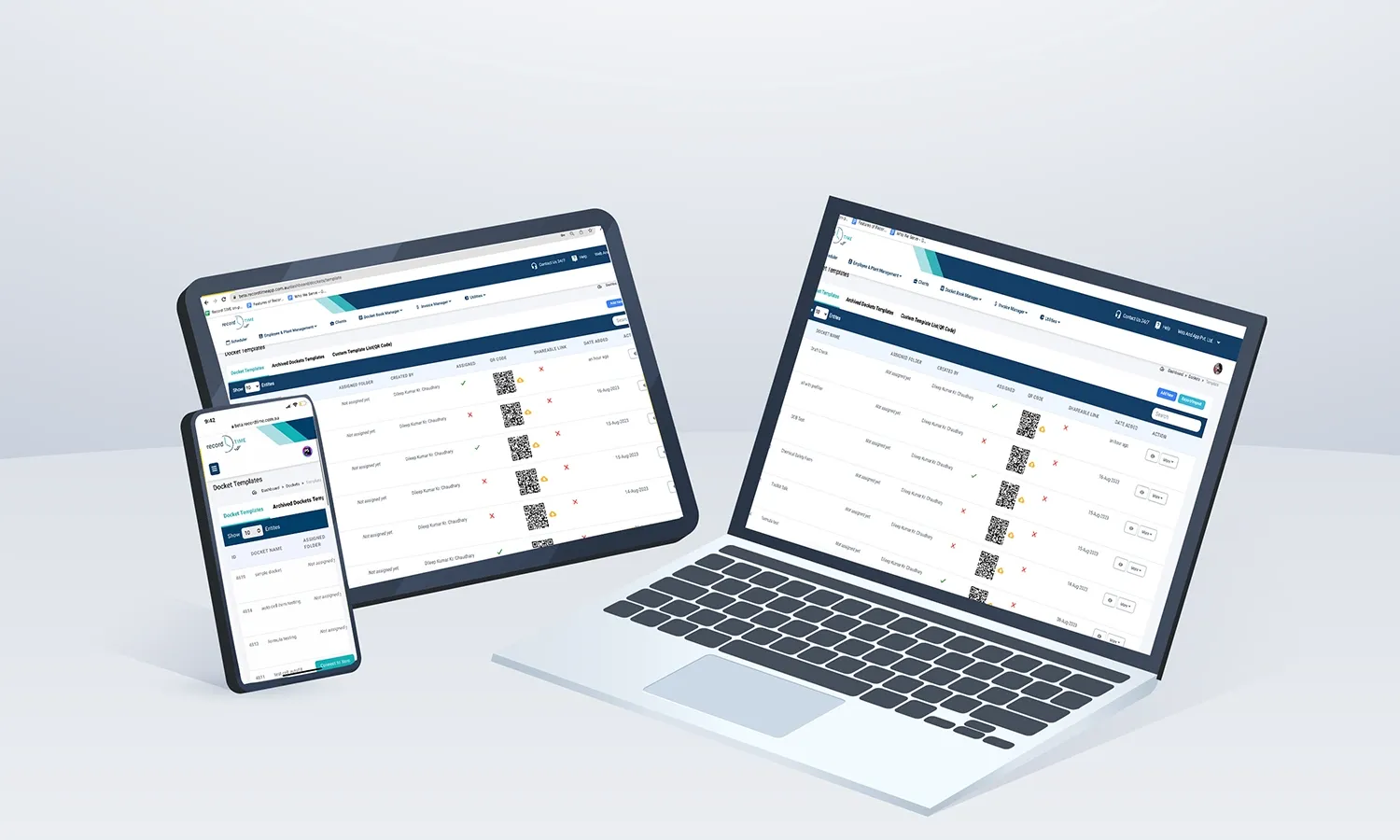 Digital docketing app interface in Record TIME showing field data capture and mobile job reporting workflow