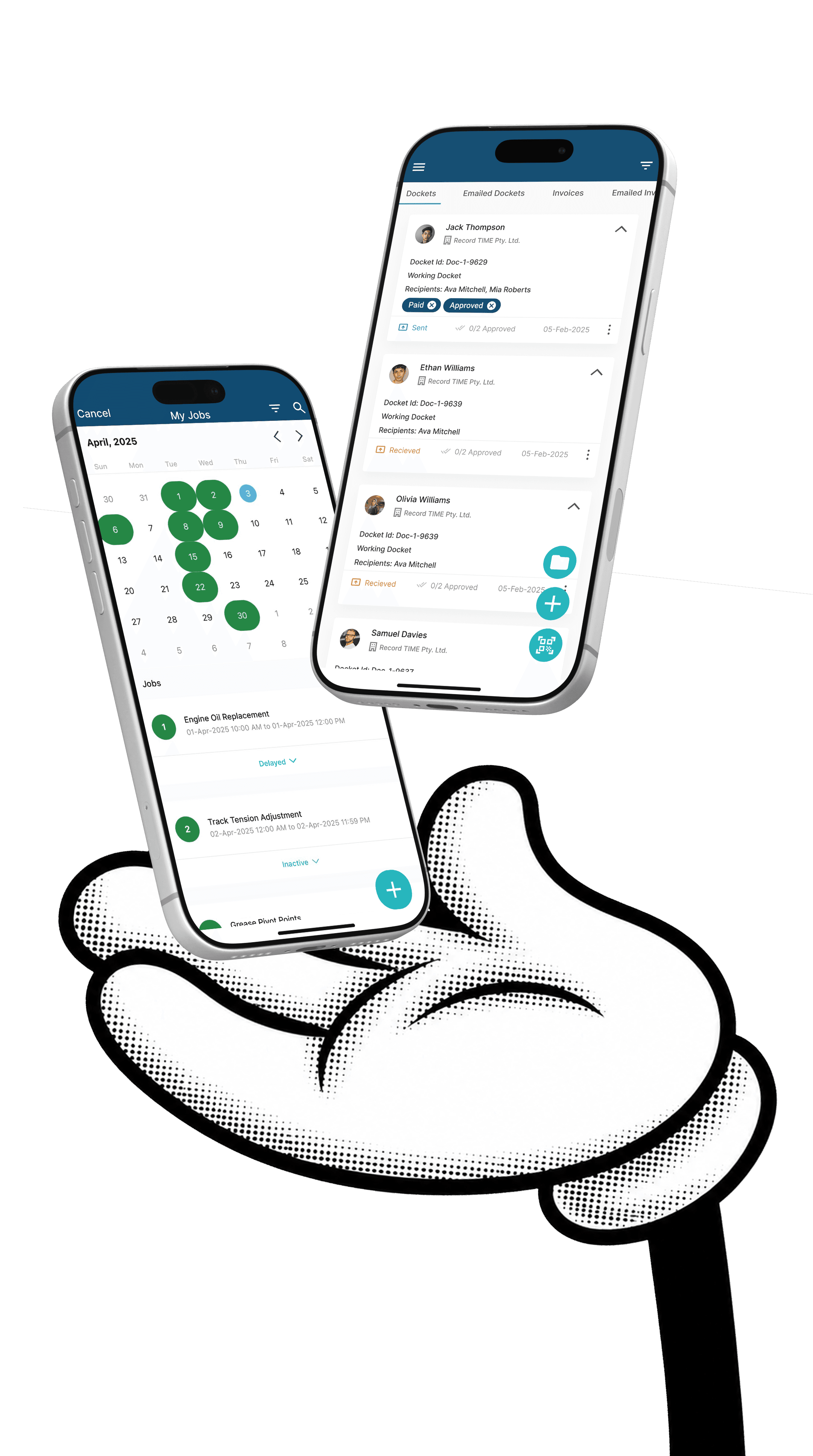 Record TIME workforce management app dashboard showing integrated job tracking and team management system